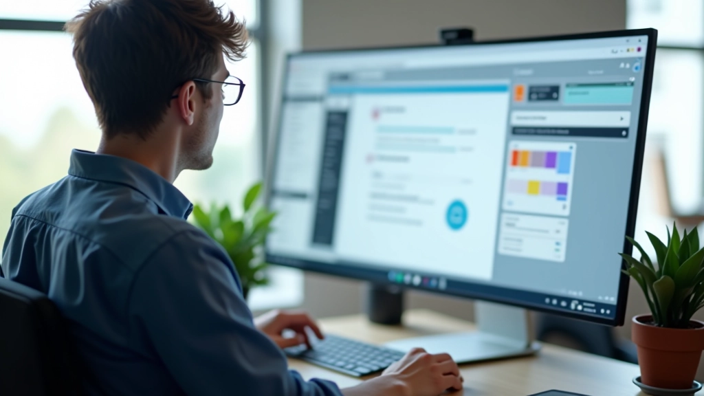 Designer arbeitet an Design-System mit Komponenten auf großem Monitor